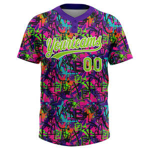 Maillot de baseball personnalisé avec impression néon graffiti, col en V, manches courtes, impression par transfert thermique, nom et numéro personnalisés, unisexe, adulte, séchage rapide - Product Image 2