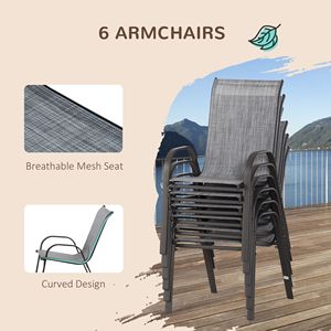 Set da Pranzo per Esterni in 8 Pezzi con Ombrellone Regolabile, Tessuto ad Asciugatura Rapida, 6 Sedie in Grigio - per Ospedali - Product Image 6
