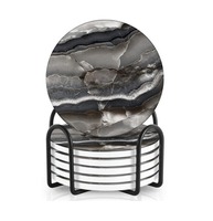 Sous-verres en marbre en promotion pour la protection des tables – Ensemble de sous-verres en pierre naturelle pour tasses à café, mugs à thé, verres et bouteilles