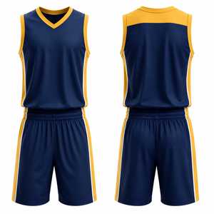 Ensemble de maillot de basket sans manches bleu marine à col en V avec short à taille élastique, vêtements de sport respirants unisexes pour adultes - Product Image 1