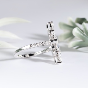 White Gold Lab Grown Radiant Diamond <b>Ring</b> <b>Open</b> Wing Cluster Five Brilliant Cuff Bypass Marquise Crown Wedding Anniversary <b>Ring</b> - Product Image 2