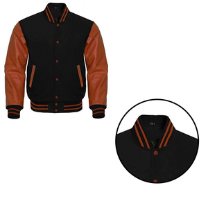 New Arrival 2025 Wholesale Wool Sleeves Geometric Stand Collar Letterman Varsity <b>Jacket</b> Unisex Fashion Embroidery Streetwear - Product Image 2