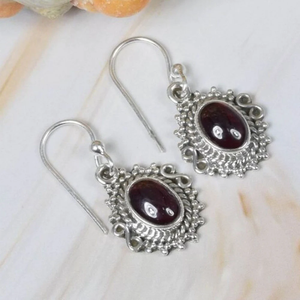 Handmade Wholesale Fashion Jewelry Vintage 925 Silver Garnet <b>Drop</b> <b>Earrings</b> Women's Bezel Set Oval Stone Everyday Wear Jewelry - Product Image 3