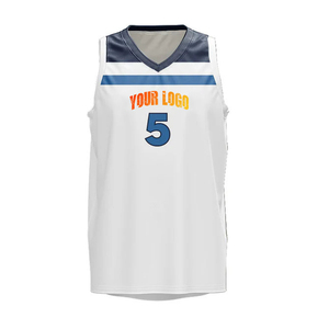 Camiseta de Baloncesto Sublimada Personalizada, Unisex, para Adultos, Blanca, Cuello en V, Sin Mangas, Absorbe la Humedad, Número de Equipo 5, Logotipo Frontal, 100% - Product Image 1
