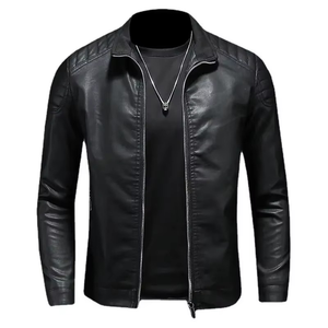 Veste Homme Personnalisée Haut de Gamme en Cuir d'Agneau Véritable, Style Motard, Marque Privée, OEM, Streetwear Tendance, Imperméable, Hiver, Col Montant - Product Image 1