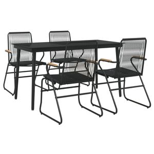Ensemble de salle à manger de jardin en rotin PVC noir et acier thermolaqué avec plateau en verre - Product Image 3