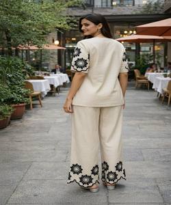 Conjunto de Algodón con Bordado de Cadena, Estilo Étnico, para Uso Diario, Precio al por Mayor, Color Blanco - Product Image 4