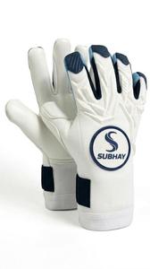 Gants de gardien de but de football Subhay, doigts entièrement couverts, cuir blanc et bleu, antidérapants, respirants, sangle de poignet réglable, équipement sportif unisexe - Product Image 2