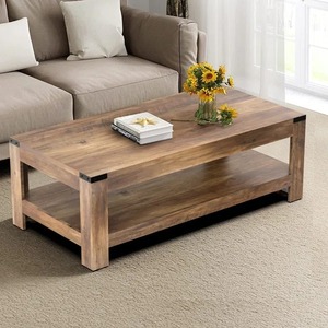 Modern <b>Wooden</b> Coffee <b>Table</b> <b>Rustic</b> Design Storage Shelf Living Room Furniture - Product Image 3