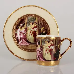 Kraliyet kişiselleştirilmiş baskılı tasarım 90ml seramik kemik çin altın kolu arapça türk kahve fincanları porselen ile farklı şekil