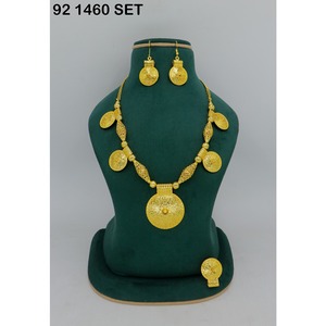 Geometric Pattern Trendy Alloy Choker Set Women's Engagement Anniversary <b>Gift</b> Dubai Gold Plated Jewelry Set Dubai Special Set - Product Image 3