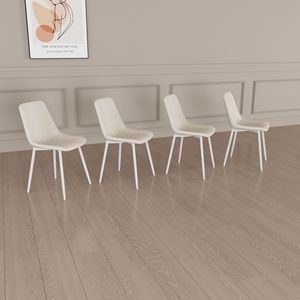 Set di 4 Sedie da Pranzo Moderne Imbottite in Lino con Robuste Gambe in Metallo Bianco, Sedie Decorate per Sala da Pranzo - Product Image 4