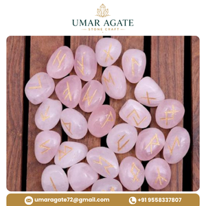 Ensemble de 25 pierres de divination en quartz rose naturel, runes des sorcières sculptées, cadeau spirituel - Product Image 4