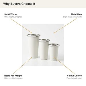 Ensemble de 3 vases cylindriques en aluminium blanc cassé faits à la main, 9 cm, à rebord roulé, emboîtables, pour la décoration intérieure, les hôtels et les mariages - Product Image 5