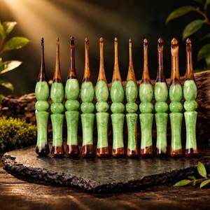 Luxury Epoxy Resin Wooden Green Brown Colorful Design <b>Crochet</b> <b>Hook</b> Comfortable Grip Handmade Knitting Accessory for Daily use - Product Image 4