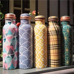 Botella de Agua de Cobre Puro de 950 ml, a Prueba de Fugas, Recipiente Ayurvédico para la Salud, Jarra de Cobre con Estampado Azul, Artículos de Bebida Ecológicos, Regalo de Yoga - Product Image 3