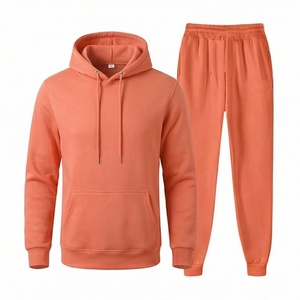 Unisex <b>Coral</b> Hooded Tracksuit Set Full Length Solid Color Casual Wear With Drawstring Closure And Side Pockets - Product Image 1