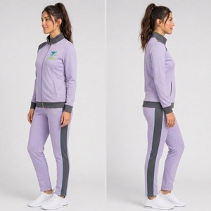 Slim Fit Polyester Streetwear Women Zipper Tracksuit Gym Joggers Sweatpants Lace Button Side <b>Strip</b> Printed 2pcs Women Tracksuit - Product Image 5