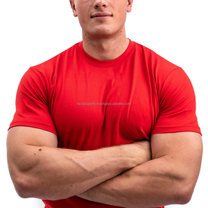 Gran oferta de verano 2025, camisetas de gimnasio de manga corta personalizadas de algodón 100%, camisetas de Color rojo sólido con logotipo personalizable - Product Image 5