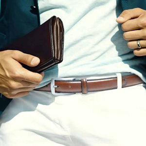 Cinturones de Cuero Genuino al Por Mayor de Pakistán con Hebilla de Pin y Logotipo Personalizado, Estilo Ejecutivo de Doble Cara para Hombre - Product Image 4