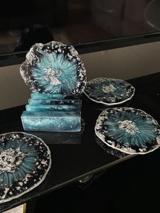 <b>Epoxy</b> <b>Resin</b> Geode Coaster Set Handmade Eco-Friendly Hand-painted Customizable Color & Size Home Decor - Product Image 2