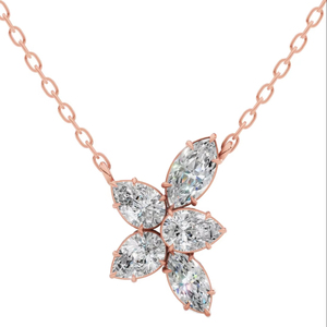 Collier de luxe en or massif 18 carats avec diamant de laboratoire taille poire florale et taille marquise, incolore VVS, pour mariage, anniversaire, fête - Product Image 1