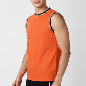 Hot Selling Gym Workout Shirts Men's Orange Sleeveless Tank Top O-Neck Solid Color Breathable Knitted Casual Wear - Product Image 2
