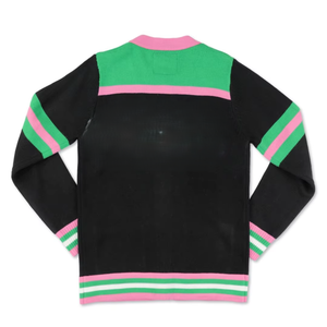 Cardigan anti-rides en tricot pour femme, collection Printemps-Hiver 1908, noir et rose, avec broderie chenille, style Sororité Grecque - Product Image 2