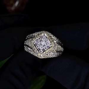 925 <b>Silver</b> Rhodium Plated Hip Hop <b>Mens</b> <b>Ring</b> with Round Center Moissanite Design Sparkling Bold Statement Jewelry - Product Image 1