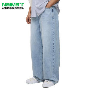 Pantalones Vaqueros Anchos de Mezclilla Azul Claro para Hombre, Corte Holgado, Estilo Cargo, Casuales, de Algodón, Cintura Alta, Ligeros - Product Image 1