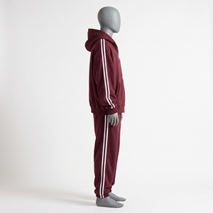 Burgundy Oversized Zipper Sweatsuit <b>Mens</b> Twin <b>White</b> Stripes Zip Hoodie Varsity Chest Print Cuffed <b>Joggers</b> Maroon Zip Hooded Sets - Product Image 5
