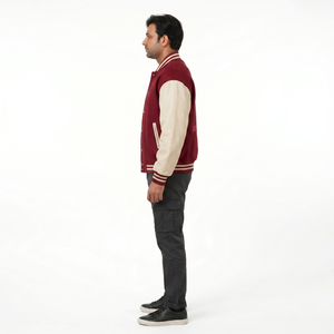 Veste universitaire personnalisée en laine méltone 550 GSM de qualité supérieure pour homme, manches en cuir pleine fleur, coupe oversize, style streetwear, 3XL, PU - Product Image 3