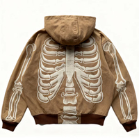 Veste en jean à capuche zippée personnalisée, délavée à l'acide, coupe oversize, en coton, impression DTG, style streetwear vintage, longue veste de travail
