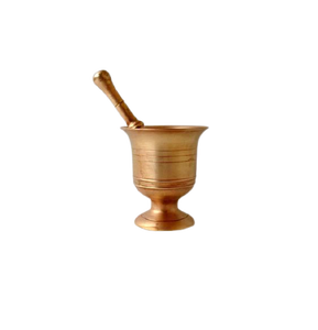 Mortero y pilón de latón color oro, diseño antiguo, forma redonda, para moler jengibre y ajo, a la venta. - Product Image 6