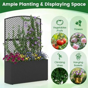 Jardinera Elevada de 58 Pulgadas para Exteriores, de Ratán PE Negro, con Patas Ajustables y Enrejado, Solución Elegante para Cercas y Puertas - Product Image 5