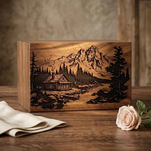 Personalized Wooden Mountain Cabin Pet & Baby Urn Engraved <b>Memorial</b> Ash <b>Box</b> Rustic Nature Keepsake Custom Cremation - Product Image 4