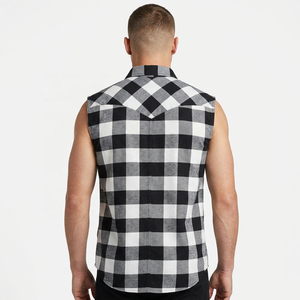 Camisa de Franela a Cuadros sin Mangas para Hombre, Cuello con Botones, Diseño Informal a Cuadros, Transpirable, de Algodón, para Verano - Product Image 2