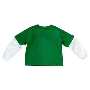 เสื้อยืดแขนยาวสีเขียวสำหรับผู้ชาย แขนเสื้อสีขาวตัดกัน คอกลม ทรงลำลอง ผ้าถัก ทรงปกติ สีพื้น แขนเสื้อสองชั้น - Product Image 2