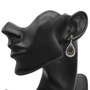 1.59 Cttw Round Cut White & Brown Natural Diamond Drop Dangle <b>Earrings</b> for Women in 925 Sterling Silver, Screw <b>Back</b>, Prong Set - Product Image 3