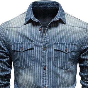 Camisas Vaqueras Occidentales Elegantes de Alta Calidad para Hombre, Camisas Casuales de Algodón Lavado, Manga Larga, Diseño Juvenil de Moda para Primavera y Otoño - Product Image 6