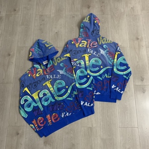 2026 Printed Hooded Zipper Sweatshirt Men's Oversized Streetwear Blue Letter Pattern Autumn Knitted Polyester - Product Image 3