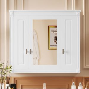 Armadietto da Bagno a Parete con 4 Ripiani e Specchio, Mobiletto Portaoggetti per Toilette, Specchi da Bagno - Product Image 1