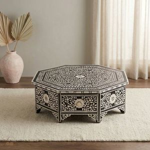Mesa de Centro Moderna de Madera con Incrustaciones de Hueso Hexagonal, Mesa Decorativa para Sala de Estar, Muebles para el Hogar - Product Image 1