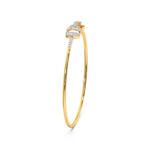 Open <b>Frame</b> Diamond Bangle with Yellow Gold Slim Band and <b>Floating</b> Floral Cluster Center Design - Product Image 3