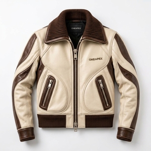 Men Leather Turn-down Collar Zipper <b>Jacket</b> <b>Racing</b> Biker <b>Jacket</b> Custom Leather Riding <b>Jacket</b> Wholesale Manufacture - Product Image 1