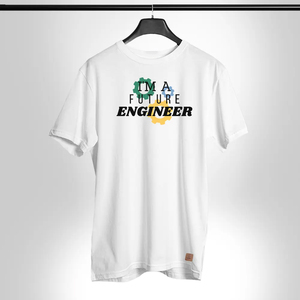 T-shirt décontracté blanc à manches courtes et col rond pour homme I'm A Future Engineer, coupe classique, imprimé, en jersey de coton - Product Image 1