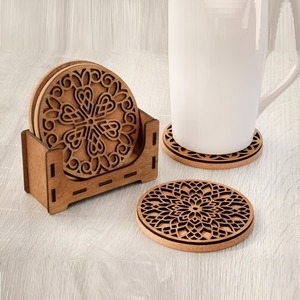 Ensemble de sous-verres ronds en bois de qualité supérieure avec support finition naturelle, sous-verres durables et sous-verres en pierre pour usage quotidien - Product Image 3