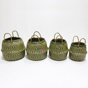 Trending Natural Palm Leaf <b>Belly</b> <b>Basket</b> - Handwoven Palm Leaf Storage with Handles - Product Image 5