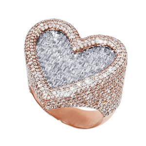 925 Silver <b>Iced</b> Out Hip Hop Diamond <b>Ring</b> Round Cut Heart Shape Diamond <b>Ring</b> with VVS Clarity for Men's from India. - Product Image 5