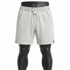 Shorts Bermuda en Coton Gris pour Homme, Taille Mi-Haute Élastique, Décontracté avec Poches, Tissu Respirant, Couleur Unie - Product Image 3
